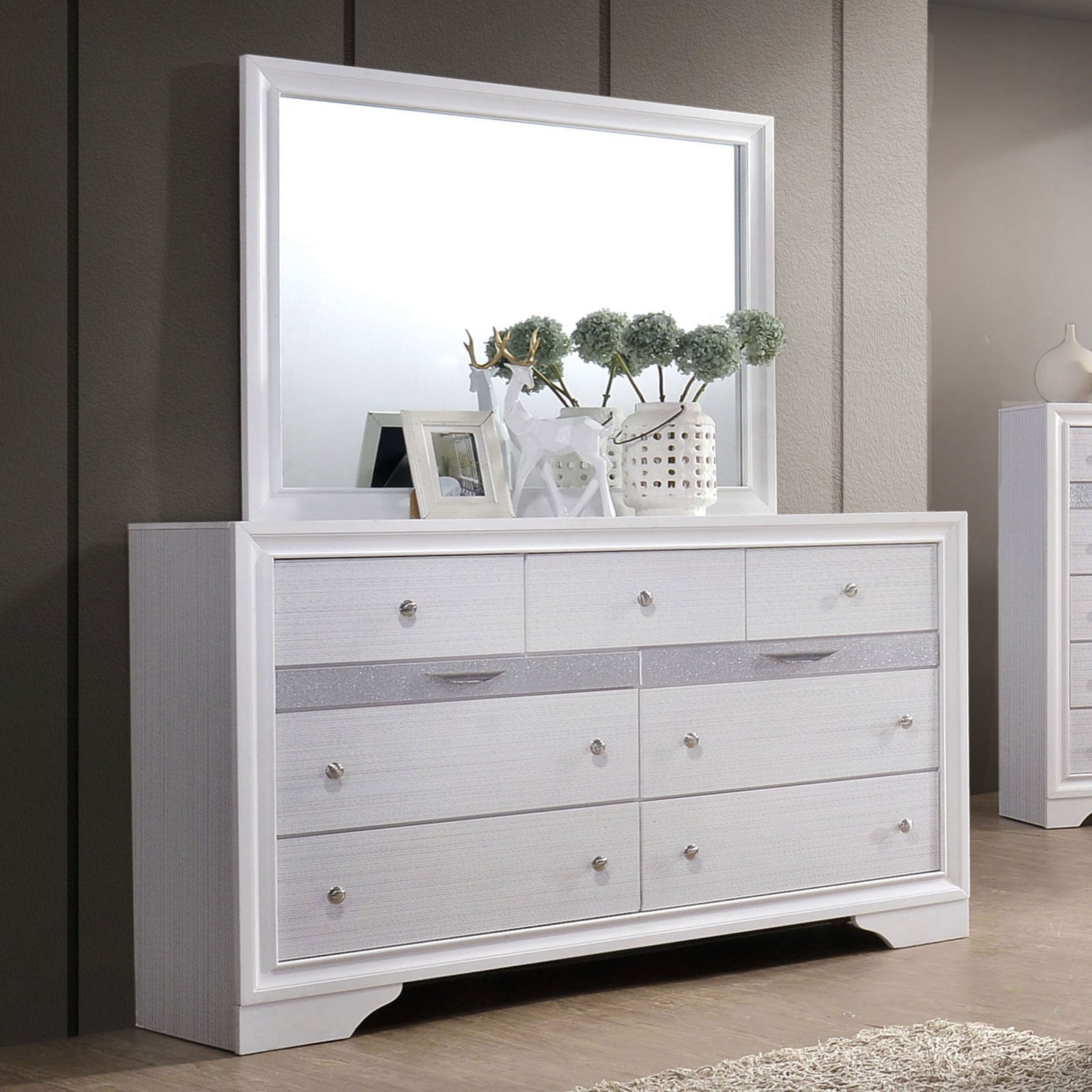 White Dresser Mirror Set Hidden Jewelry Drawer Bedroom Decor