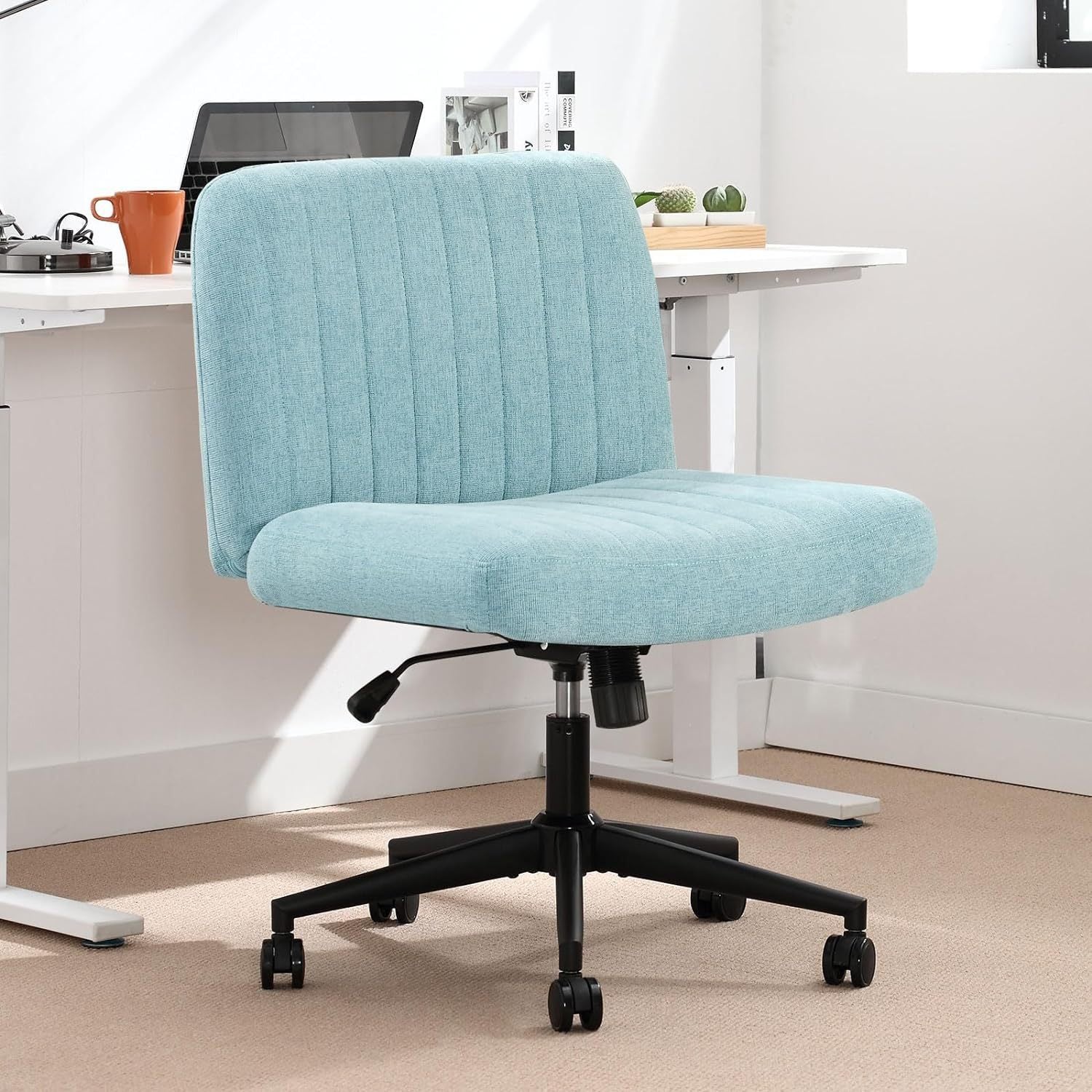 Linen Wide Seat Home Office Chair with Swing Backrest