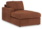Spice brown corner chaise with tufted back cushions and deep seat.