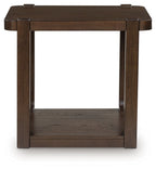 Dark brown two-tier table with open lower shelf and straight side frames