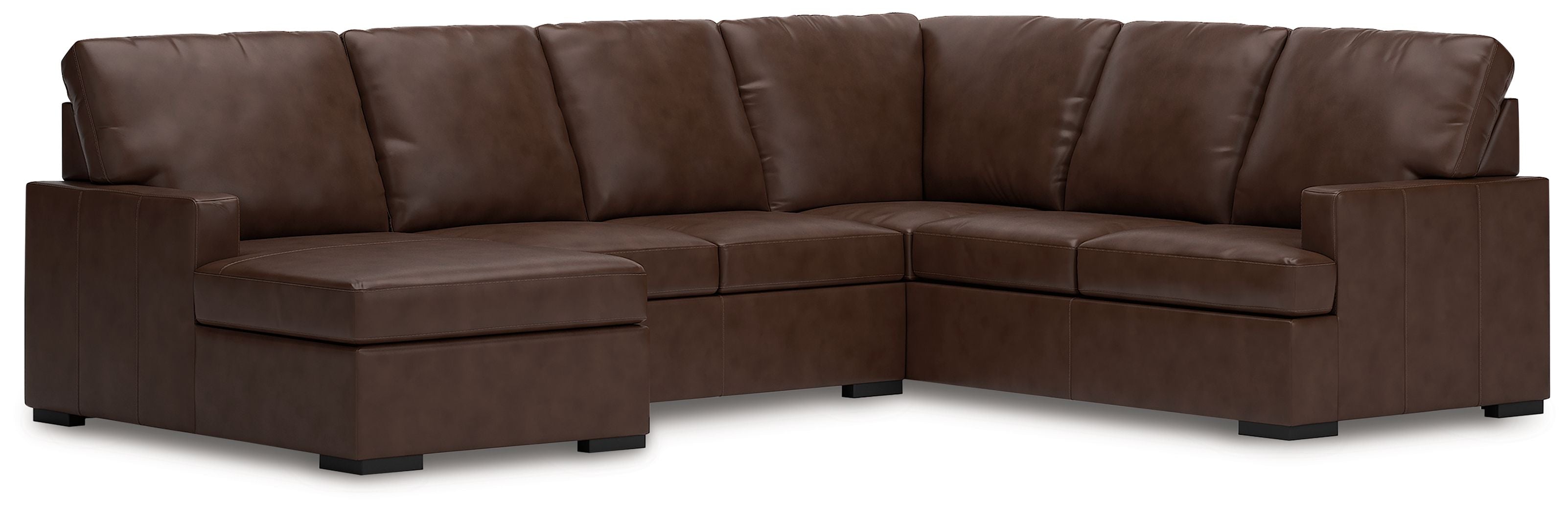 Coffee-brown sectional sofa with chaise, tufted back and low-profile legs
