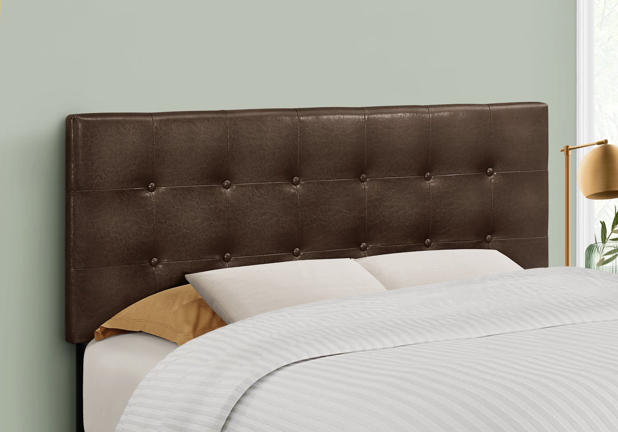 Full Size Upholstered Headboard - Brown Leather Look, Transitional Bedroom