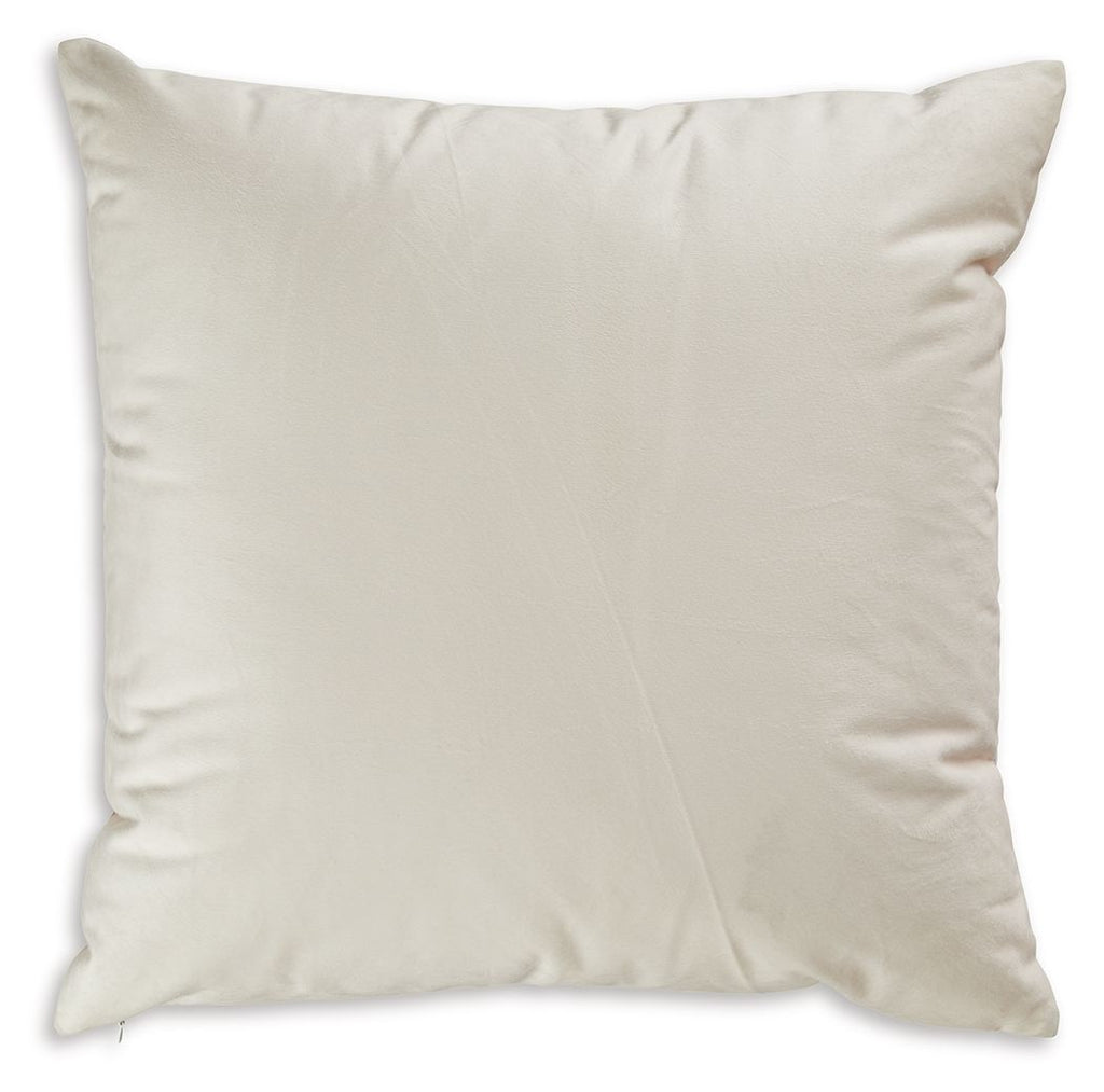 Square off-white pillow with subtle stitched panel seams.
