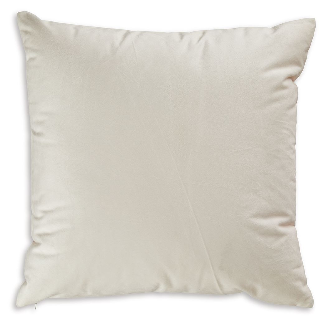 Square off-white pillow with subtle stitched panel seams.
