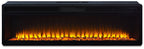 Black wide fireplace insert, low front profile with bright flame bed