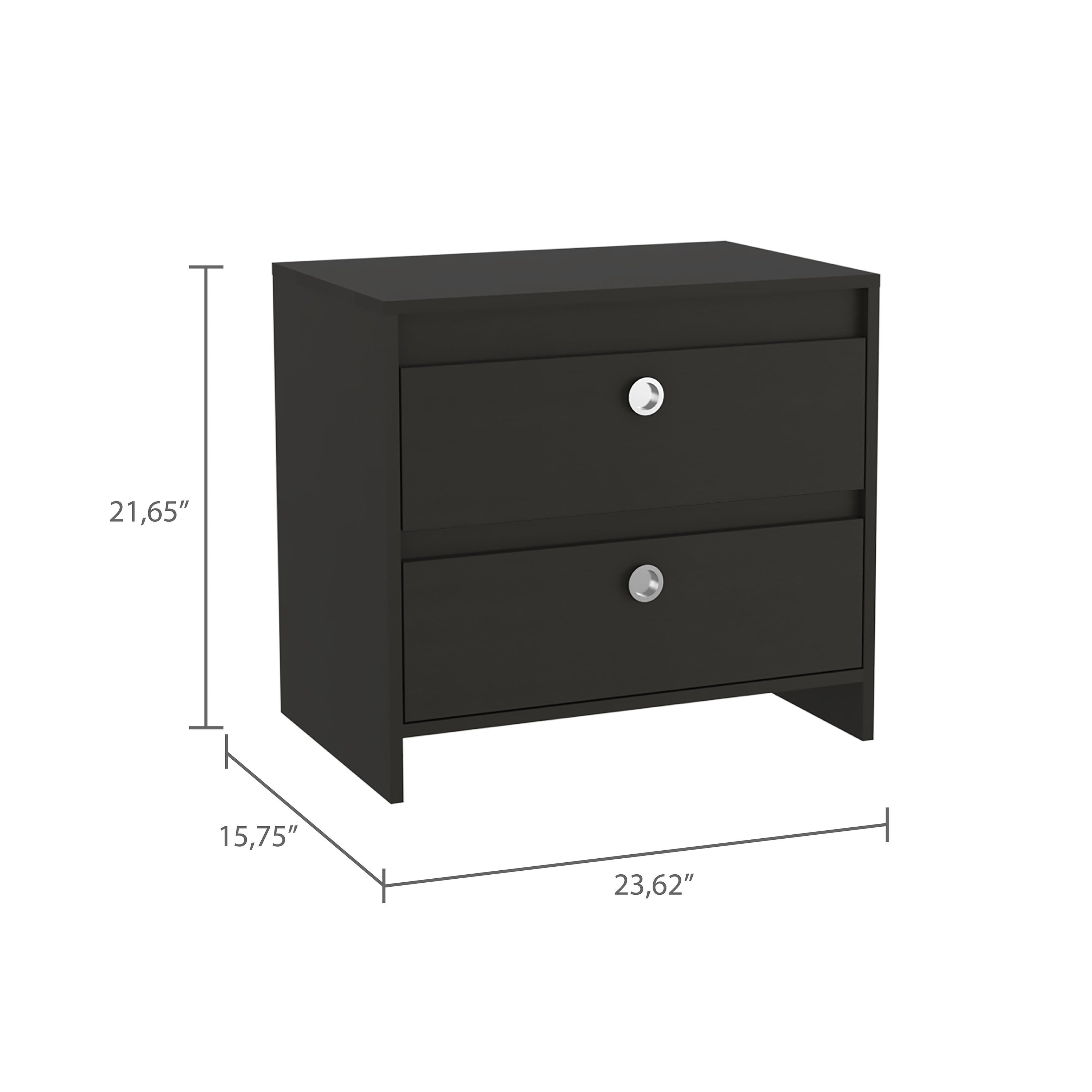 Black Nightstand - 2 Drawers, Stylish End Table