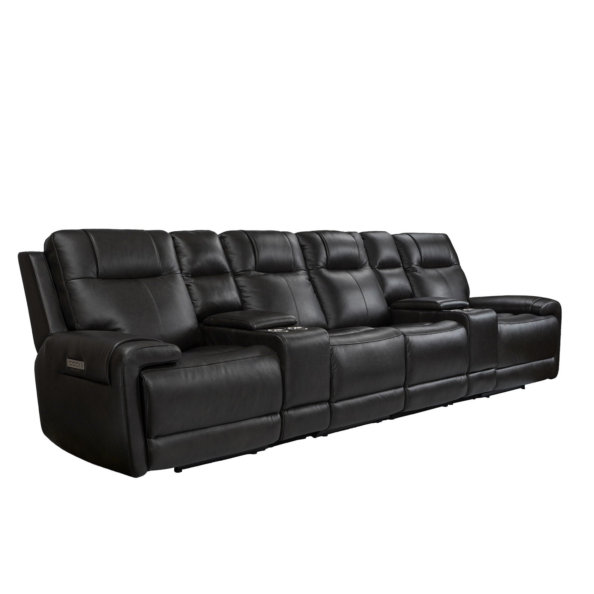 Trevor Triple 4 Seats Power Sofa With 2 Console, Genuine Leather, Lumbar Support, Adjustable Headrest, USB & Type C Charge Port, Middle Armless Chair With Triple Power Control