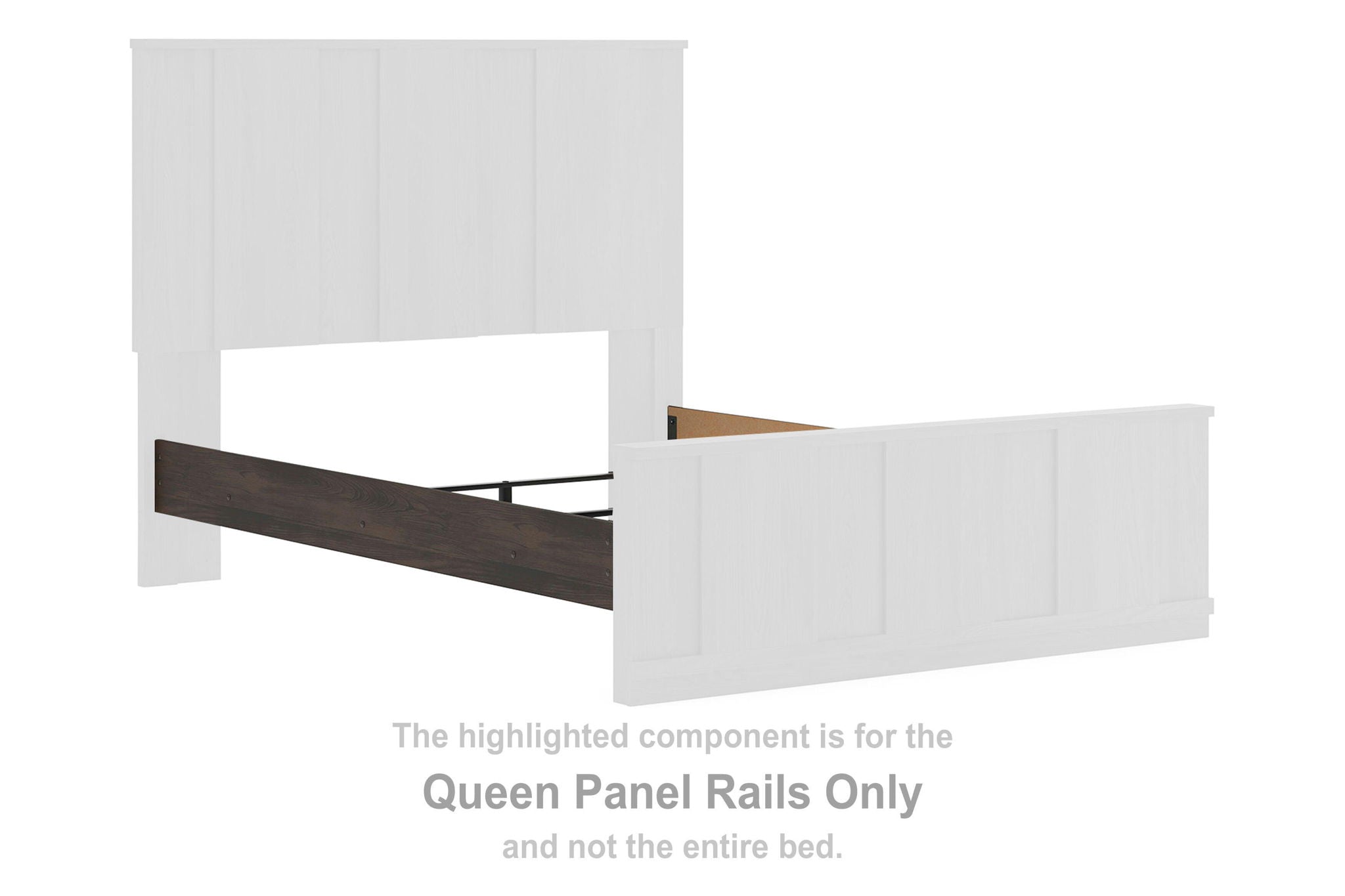 Dark brown queen panel rail with brackets and mounting hardware