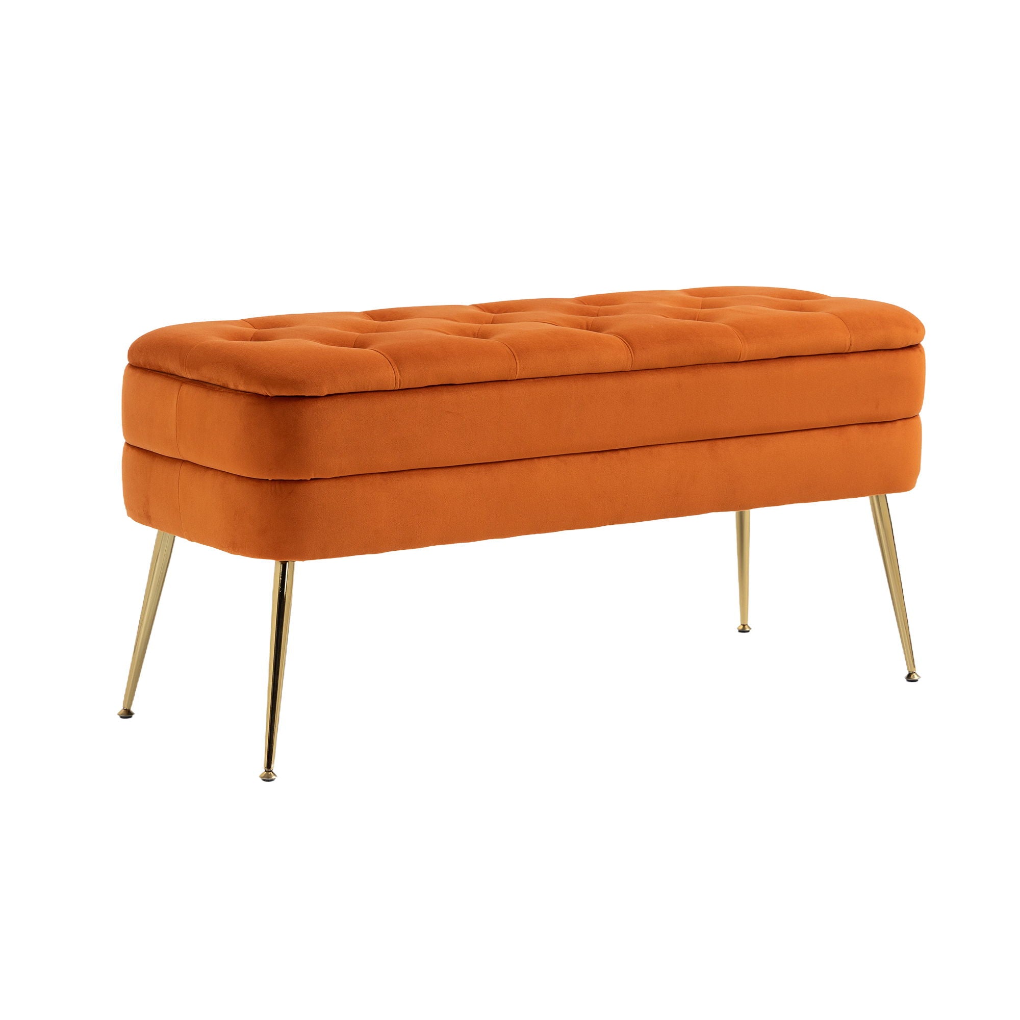 Coolmore Storage Ottoman, Bedroom End Bench, Upholstered Fabric Storage Ottoman With Safety Hinge, Entryway Padded Footstool, Ottoman Bench For Living Room & Bedroom - Orange