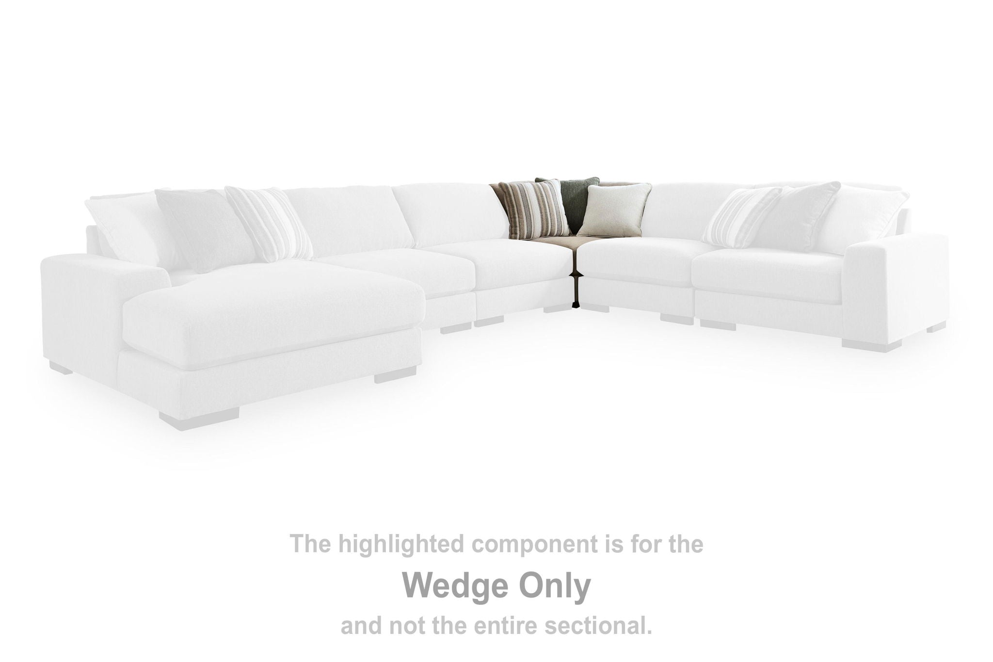 White upholstered sectional wedge component with chaise-style seat, highlighted on the set