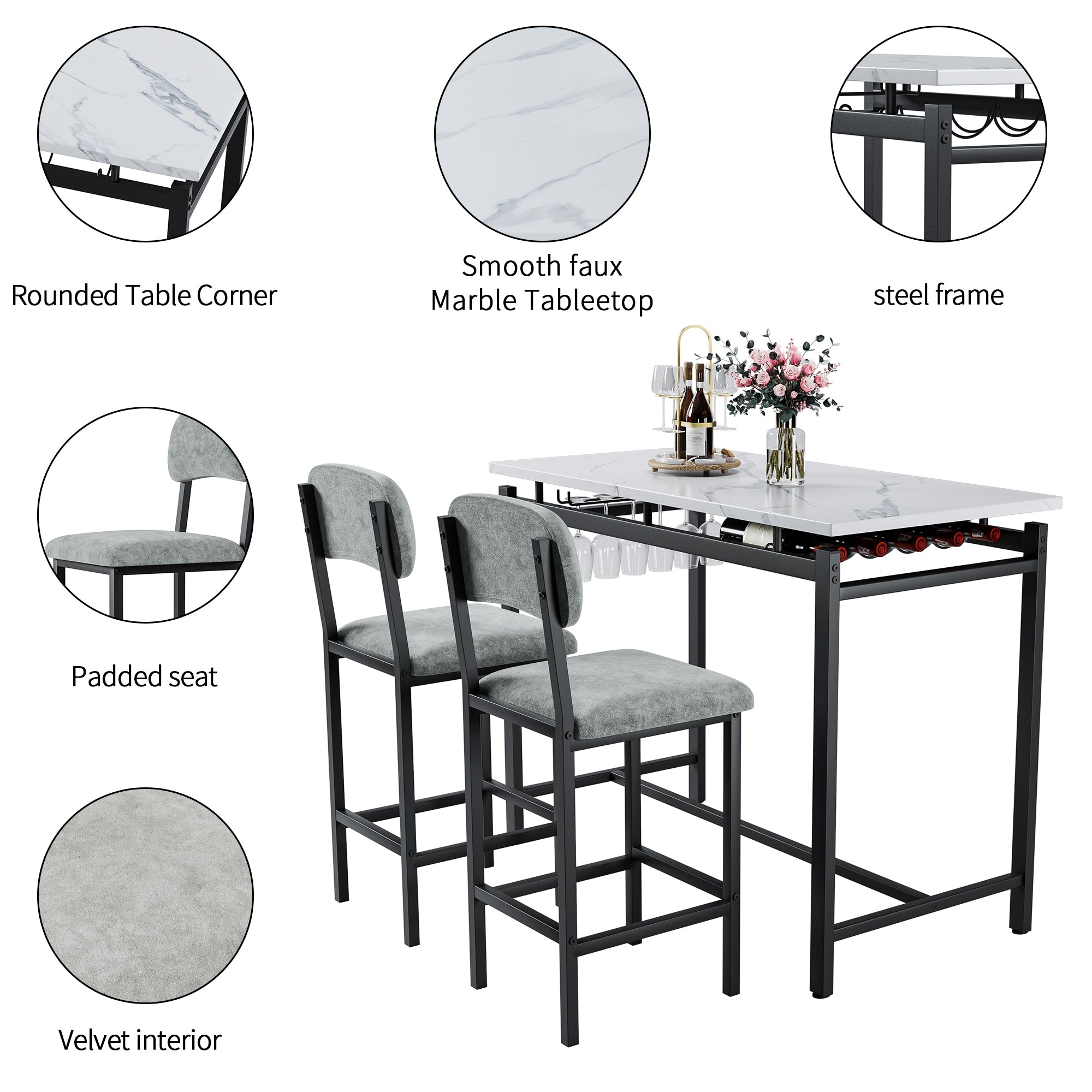 3 Piece Dining Table Set for Small Spaces