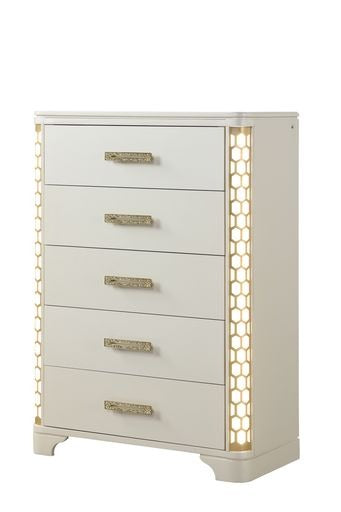 Jasmine 5-Drawer Beige Wood Chest with Side LED Light