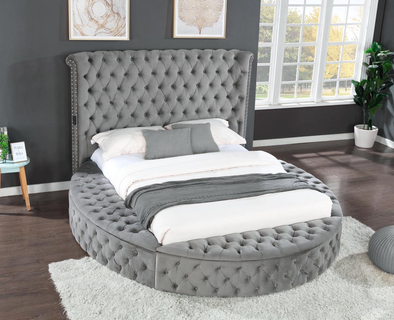 Hazel King Size Tufted Storage Bed - Wood & Gray (CA Inventory)