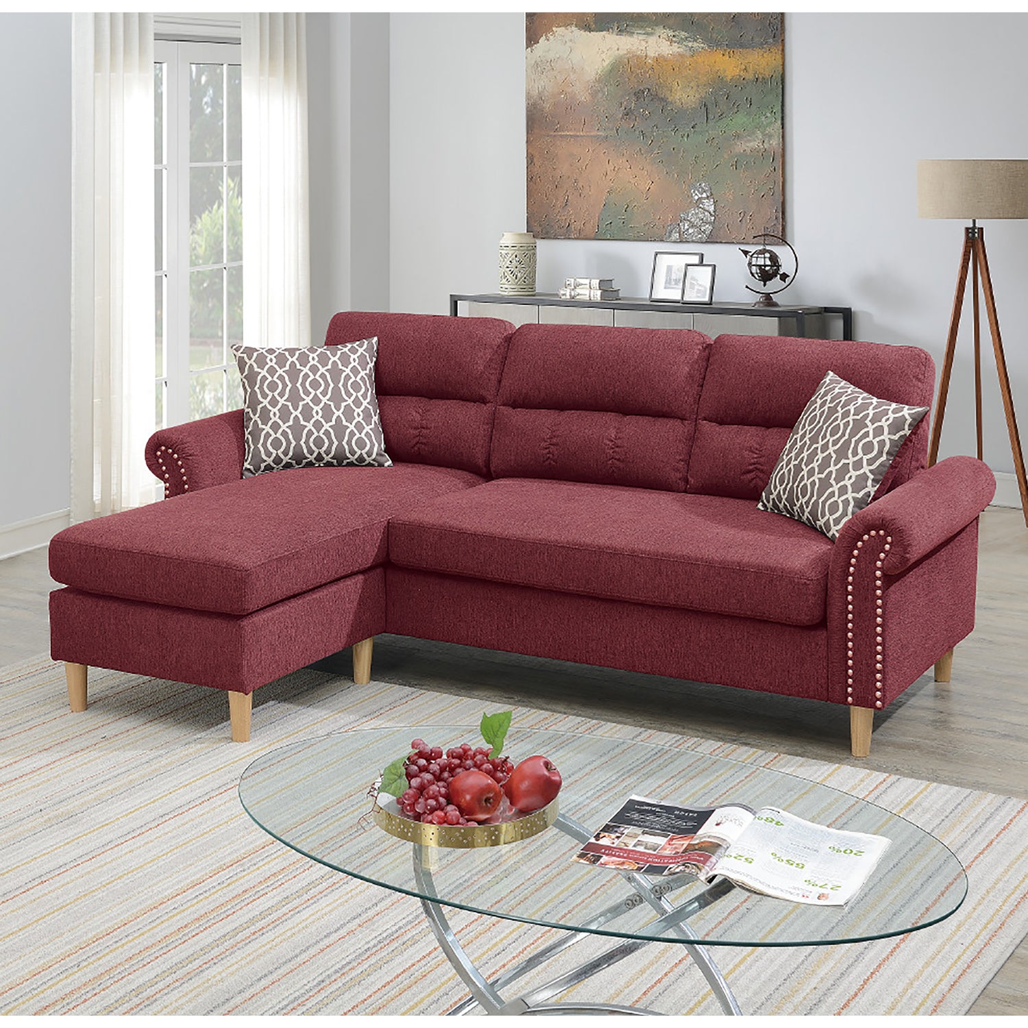 Velvet Reversible Sectional Sofa - Paprika Red Couch