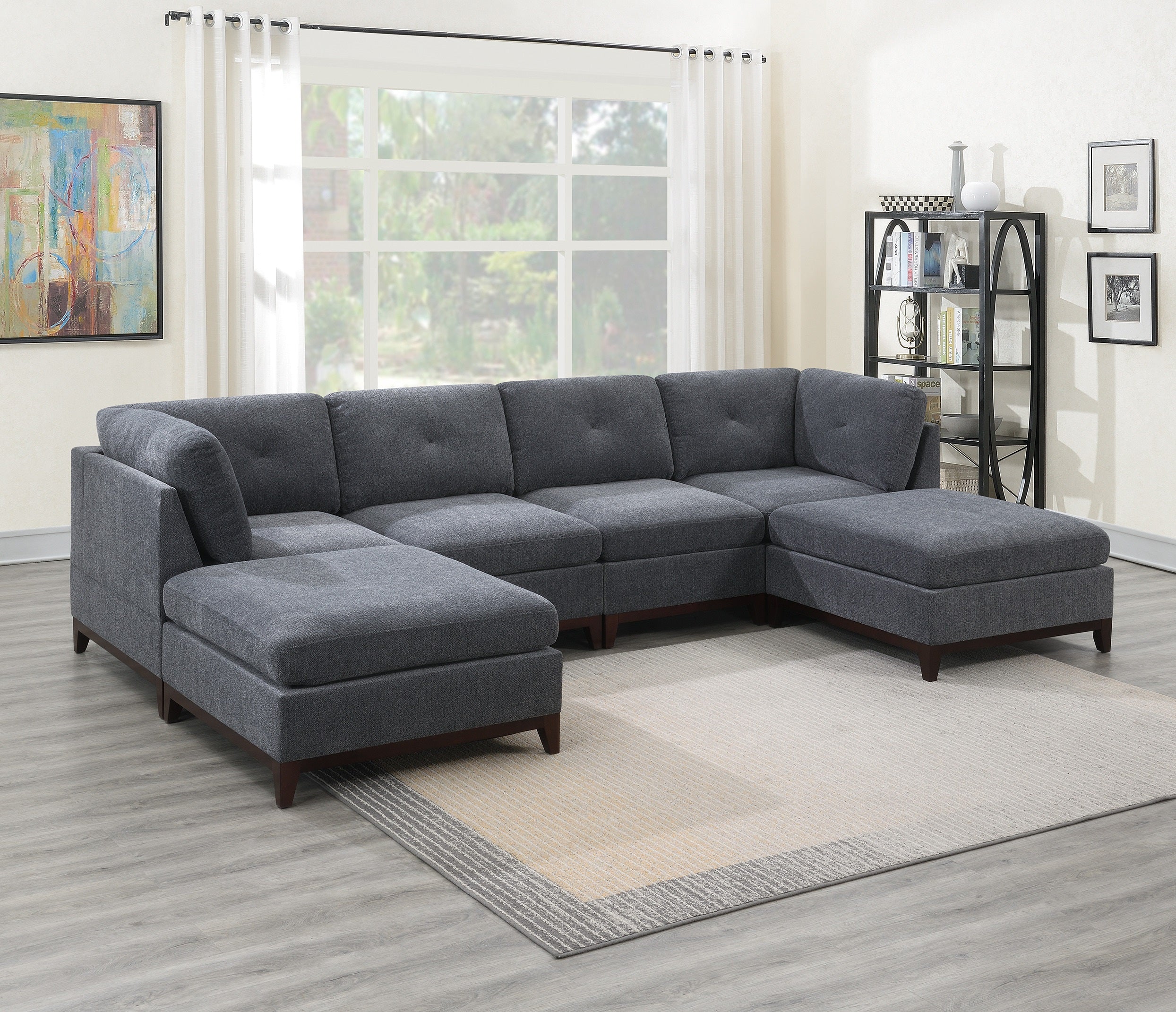 Ash Grey Chenille Modular Sectional Sofa 6pc Tufted
