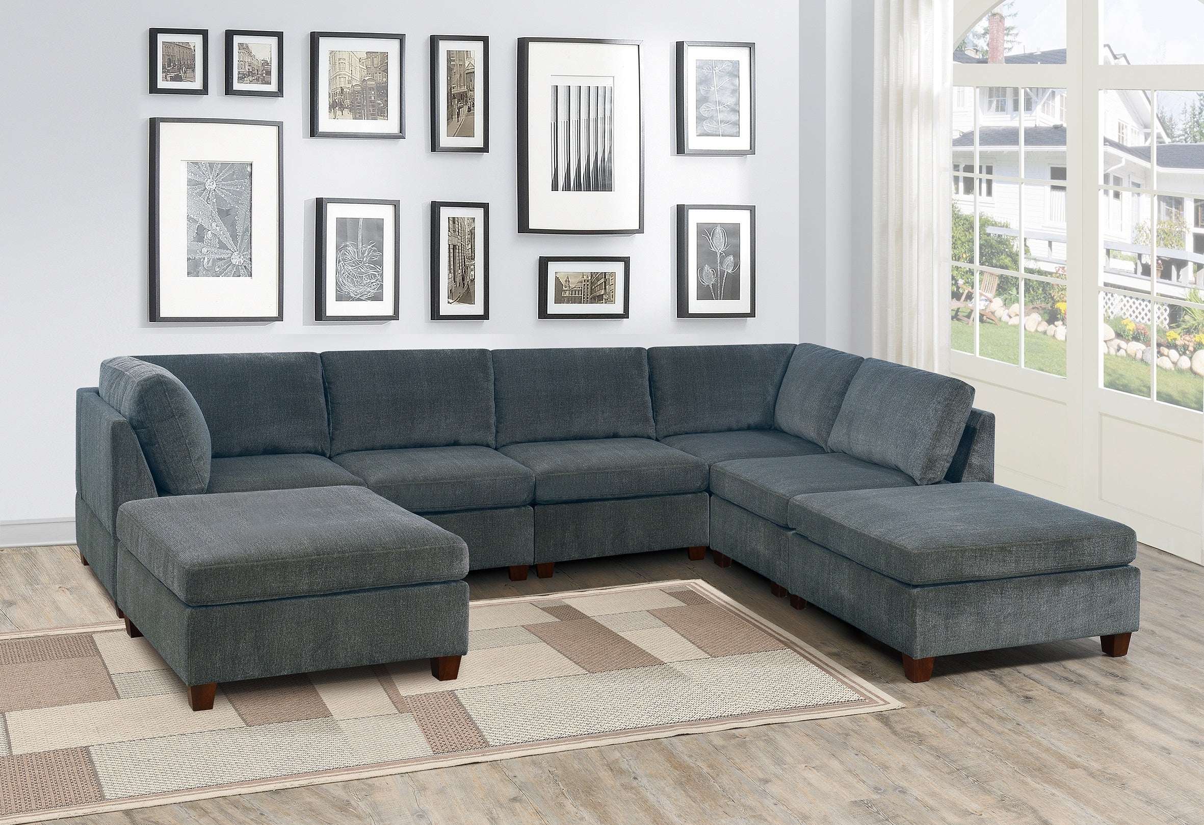 Modern Gray Chenille Modular 7pc U-Sectional Couch