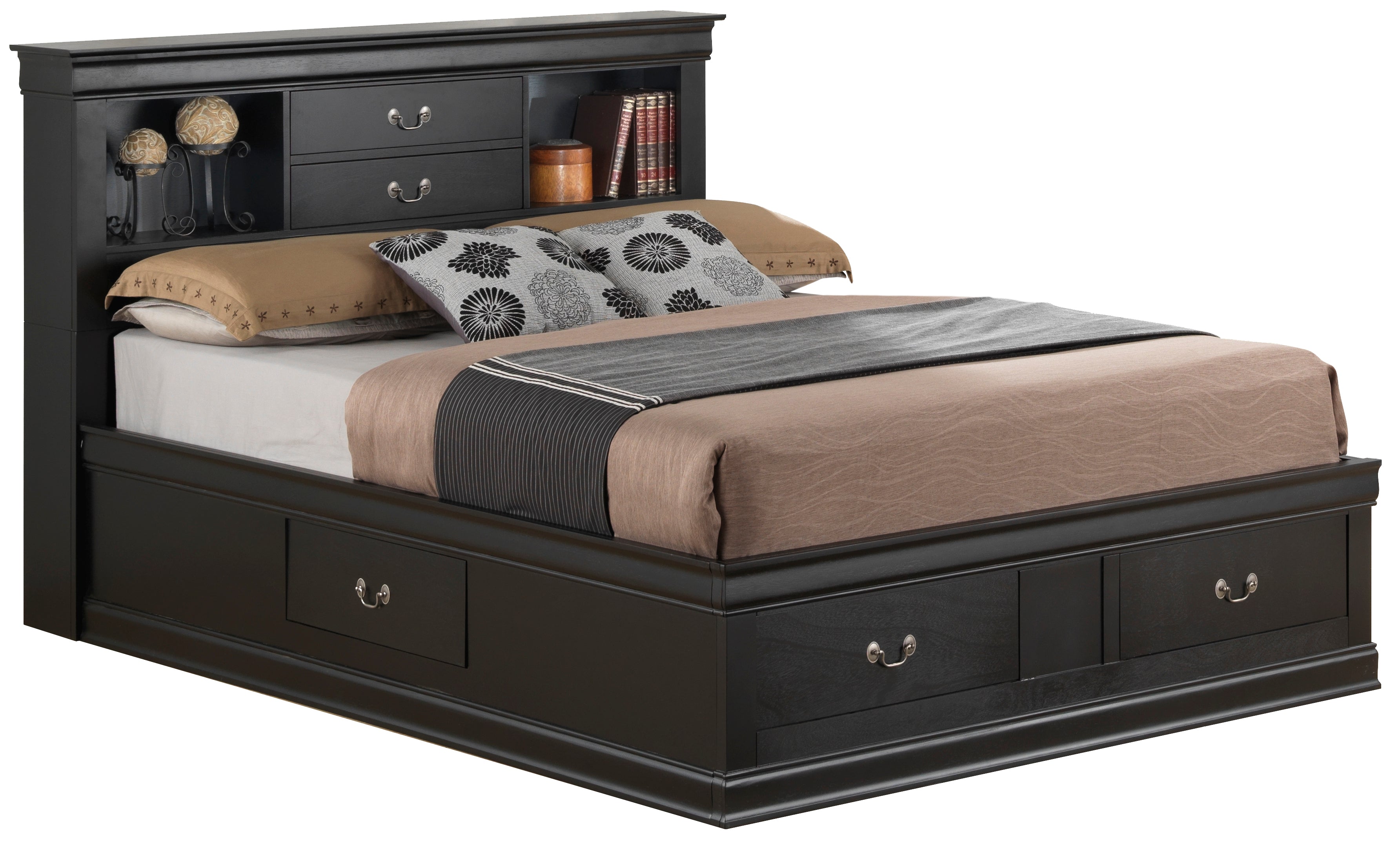Elegant Black King Storage Bed: Functional Design with Built-in Drawers