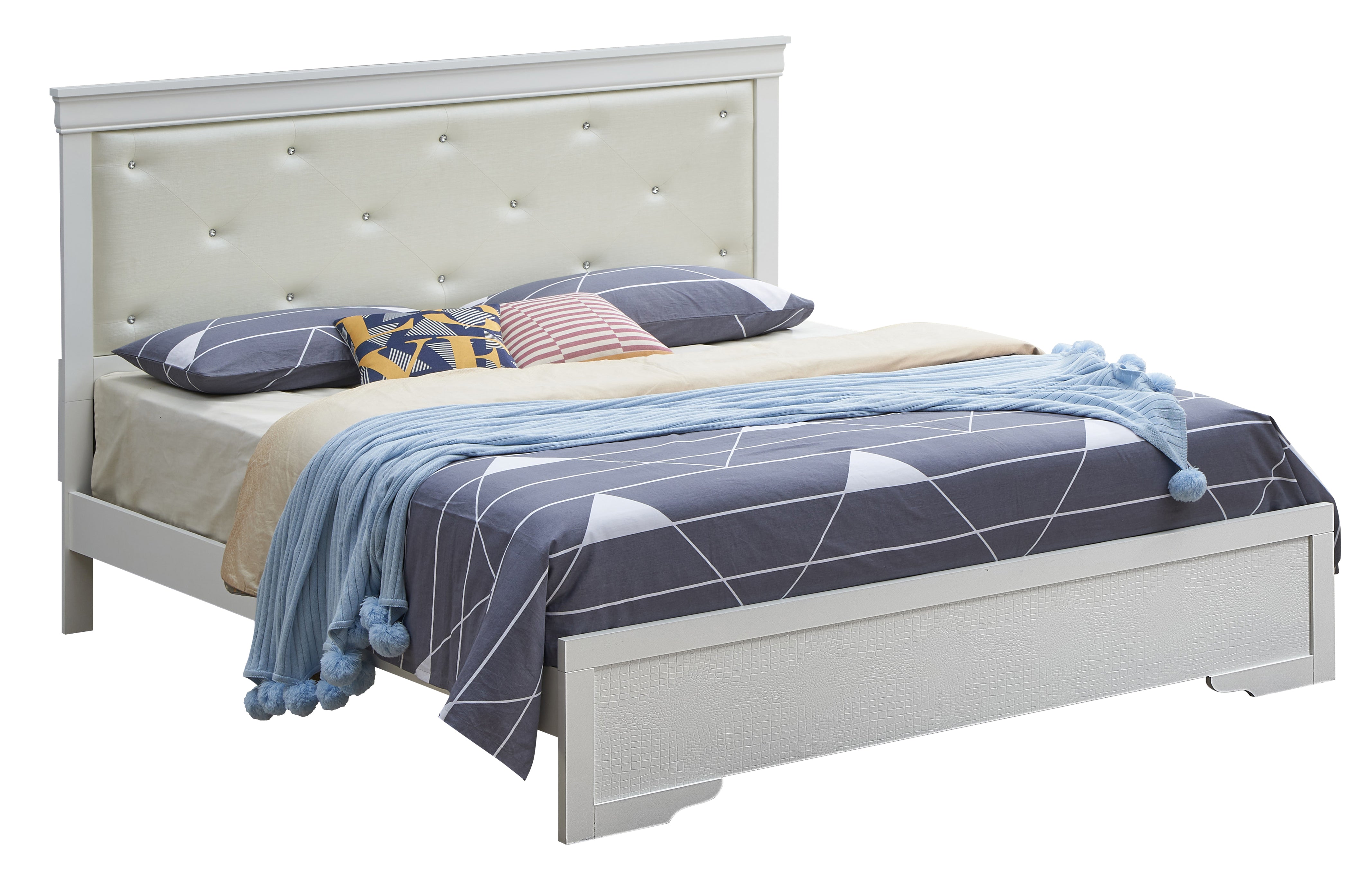 Elegant Silver Champagne King Bed | Luxury Master Bedroom Furniture Buy