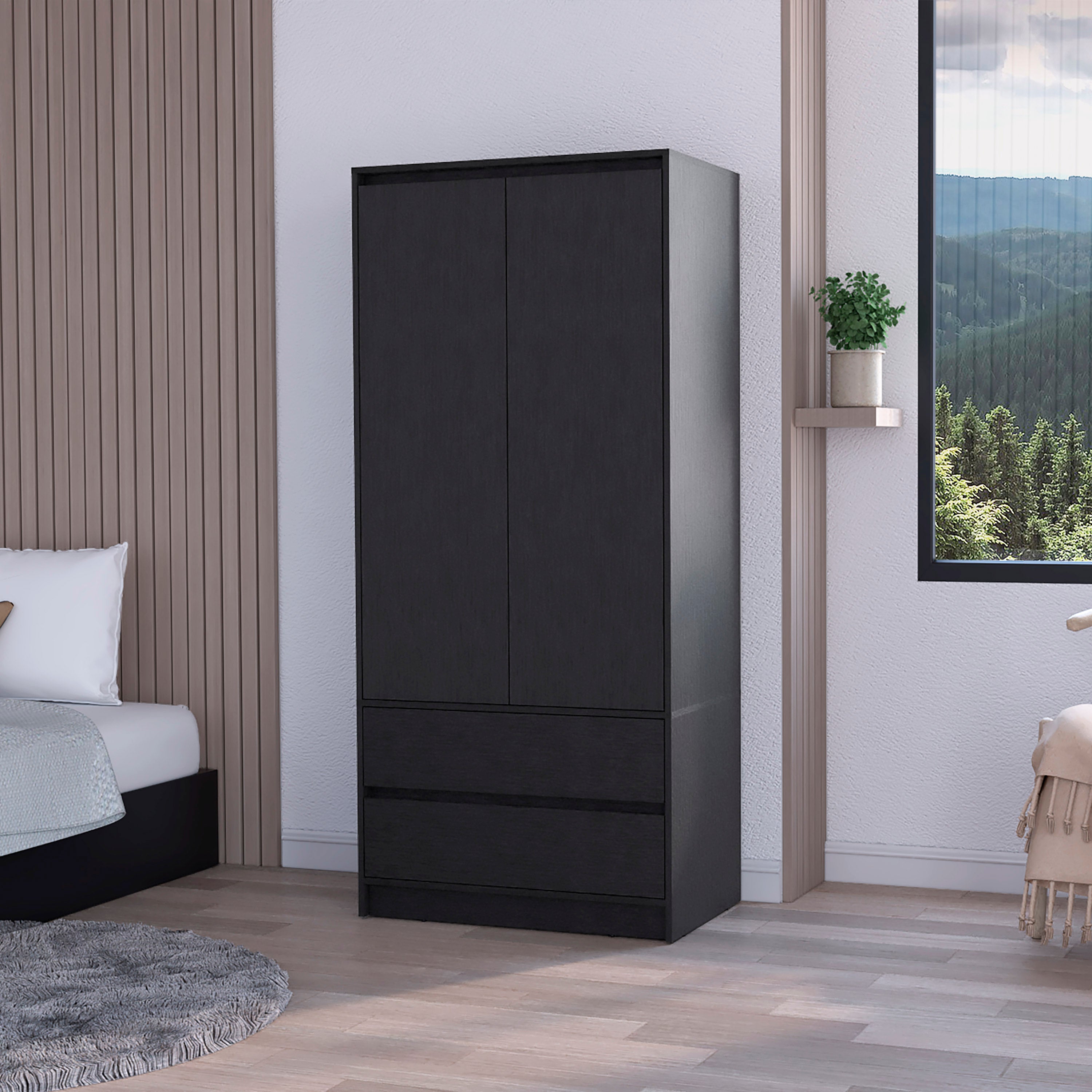 Wenge 2-Drawer Armoire - Modern Bedroom Storage Cabinet
