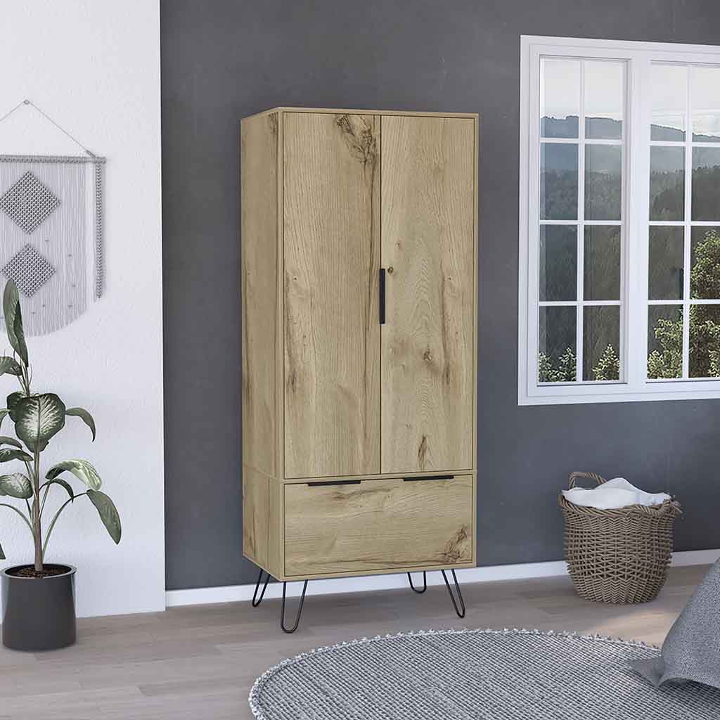 Augusta Light Oak Armoire Closet, Double Door, Drawer