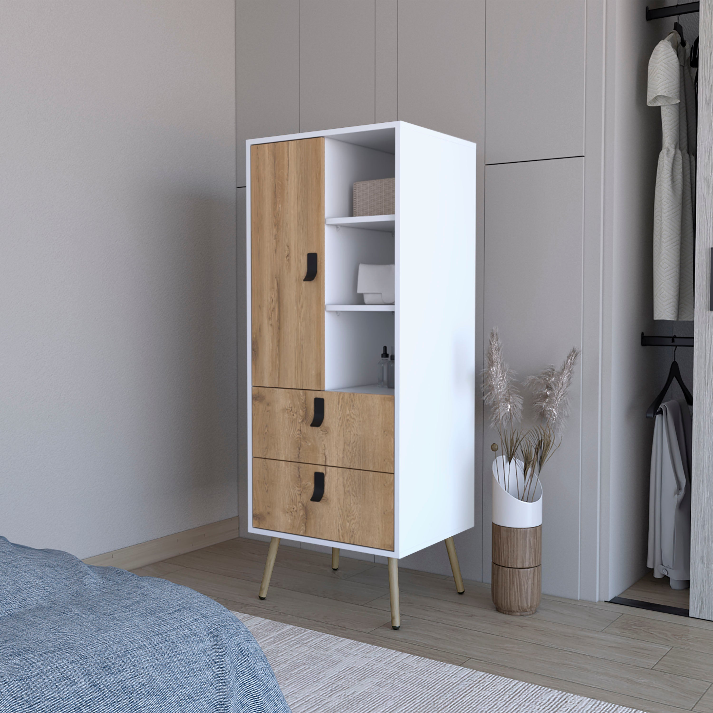 White Macadamia 2-Drawer Tall Dresser Storage