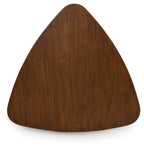 Brown triangle tabletop with rounded edges and natural wood grain surface