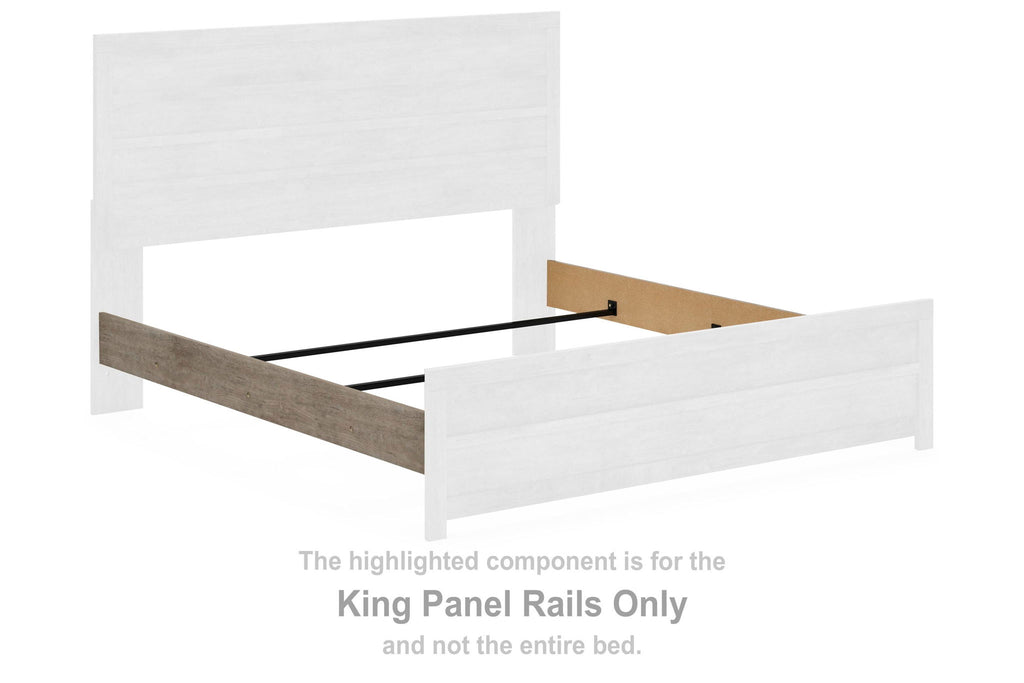Gray king panel rails, two bed-side panels with attached slat supports.