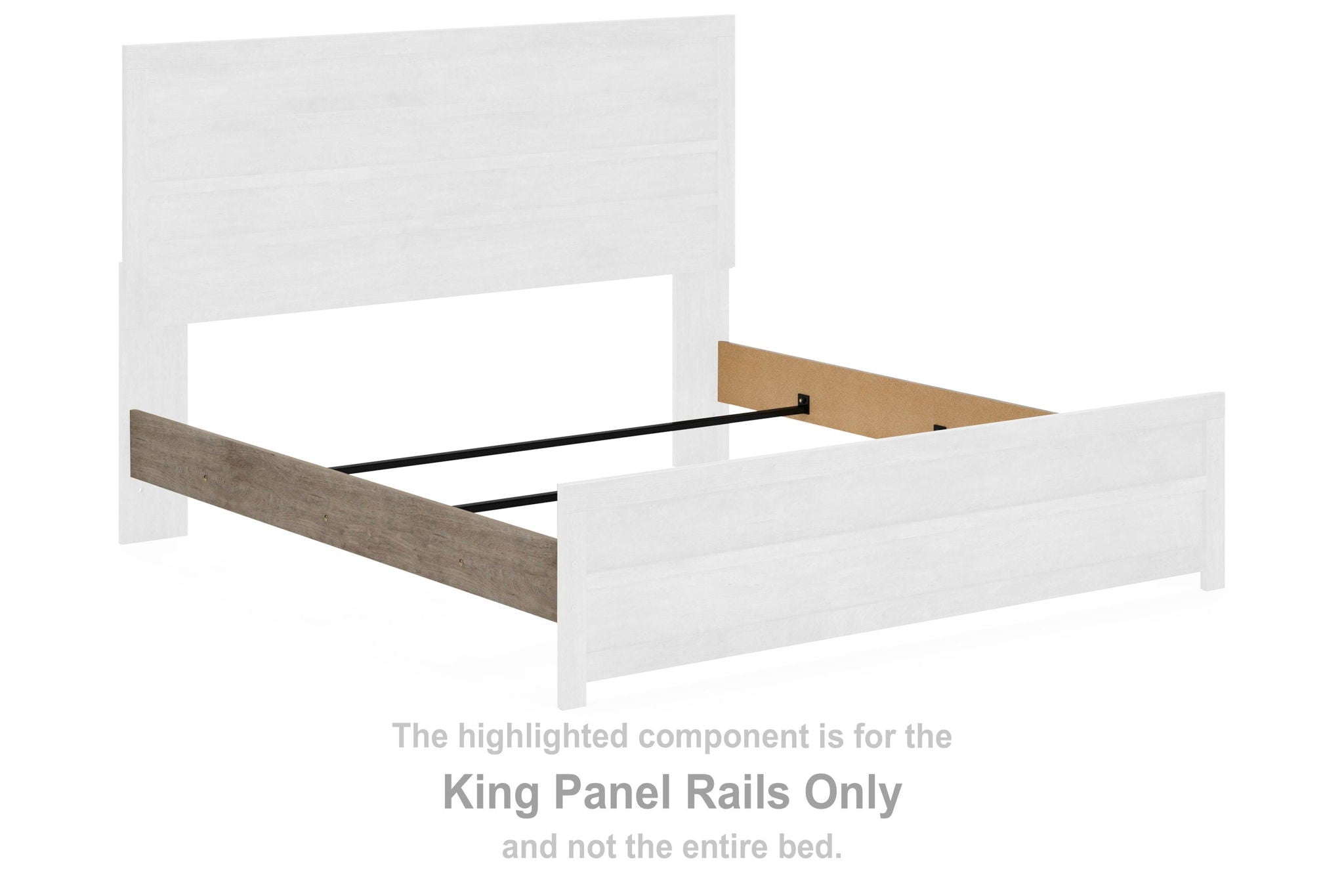 Gray king panel rails, two bed-side panels with attached slat supports.