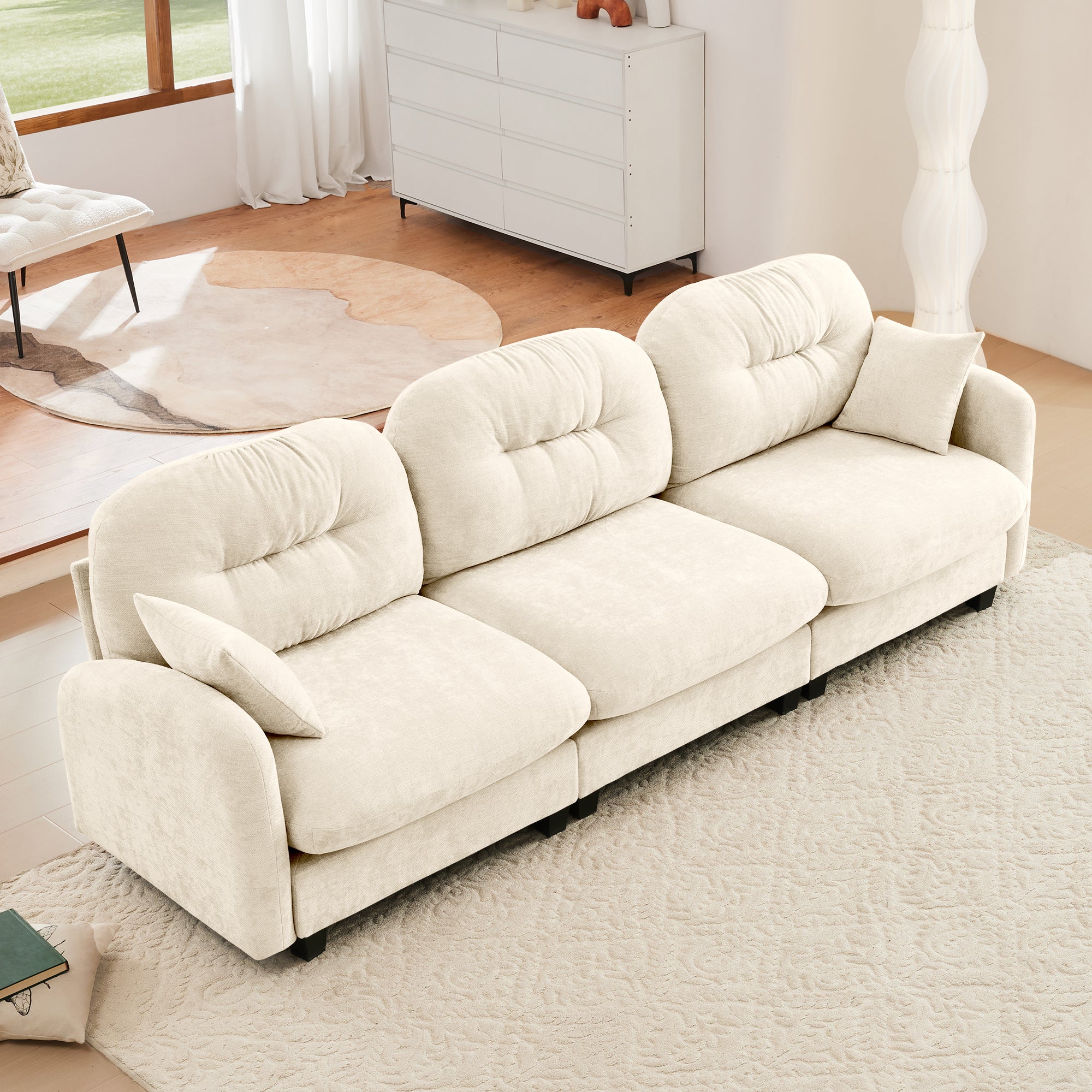 3-Seater Beige Modular Sectional Couch - Soft Chenille Fabric