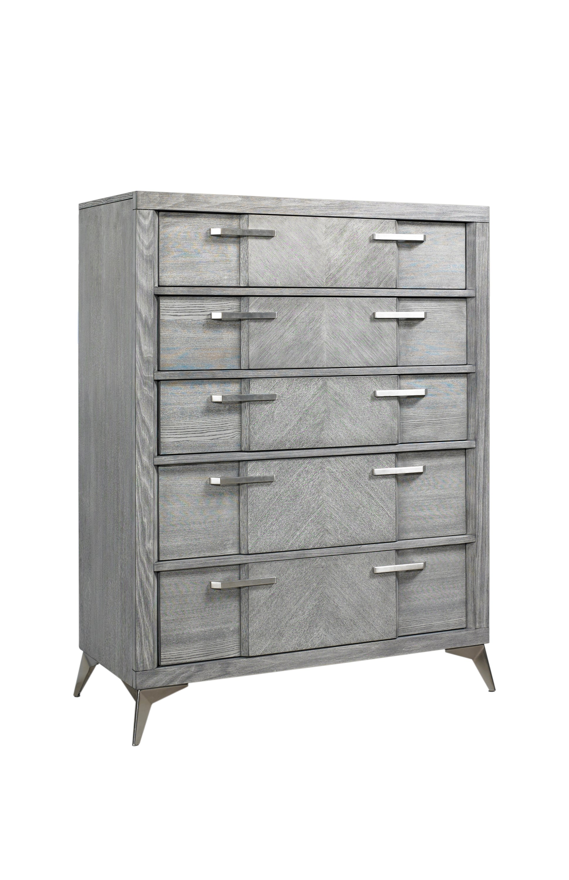 Gray Book Matched Veneer 5-Drawer Chest - Stylish Storage