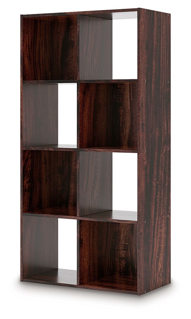 Dark brown cube organizer with open cube shelves, angled view and compact cubby layout.
