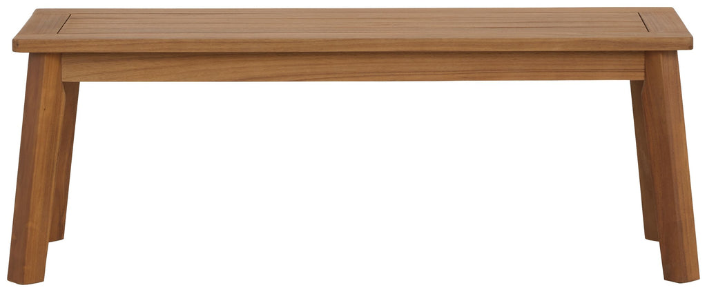 Light brown wooden bench with smooth tabletop and sturdy legs