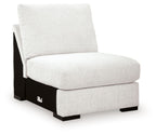 Chalk armless chair with light fabric seat and dark base