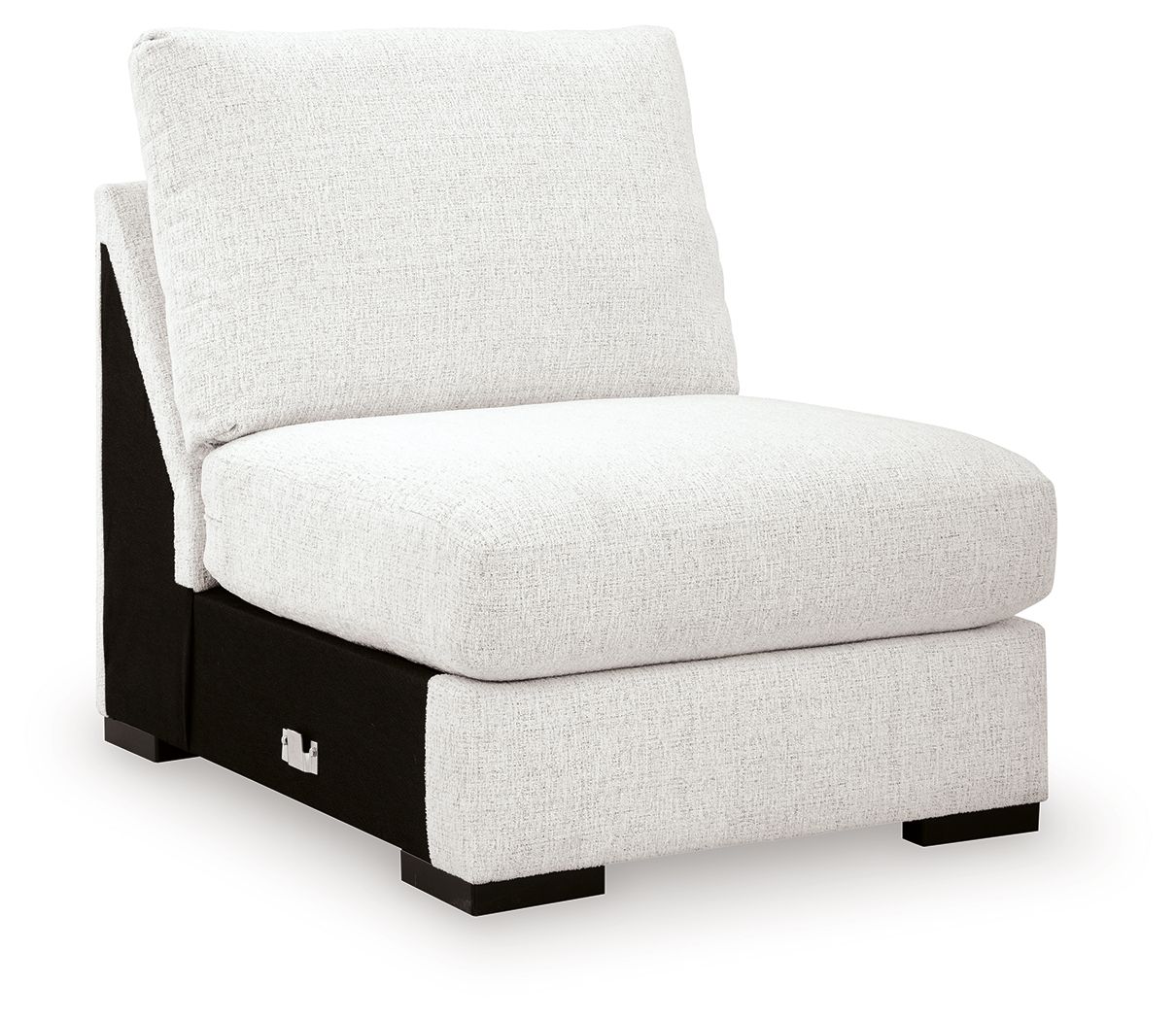 Chalk armless chair with light fabric seat and dark base