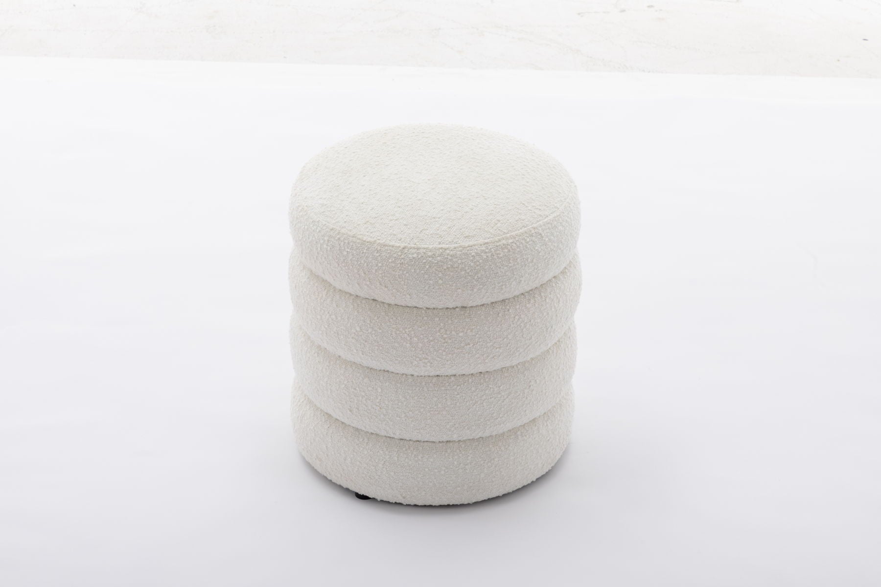 Soft Boucle Round Ottoman Footrest Stool, White