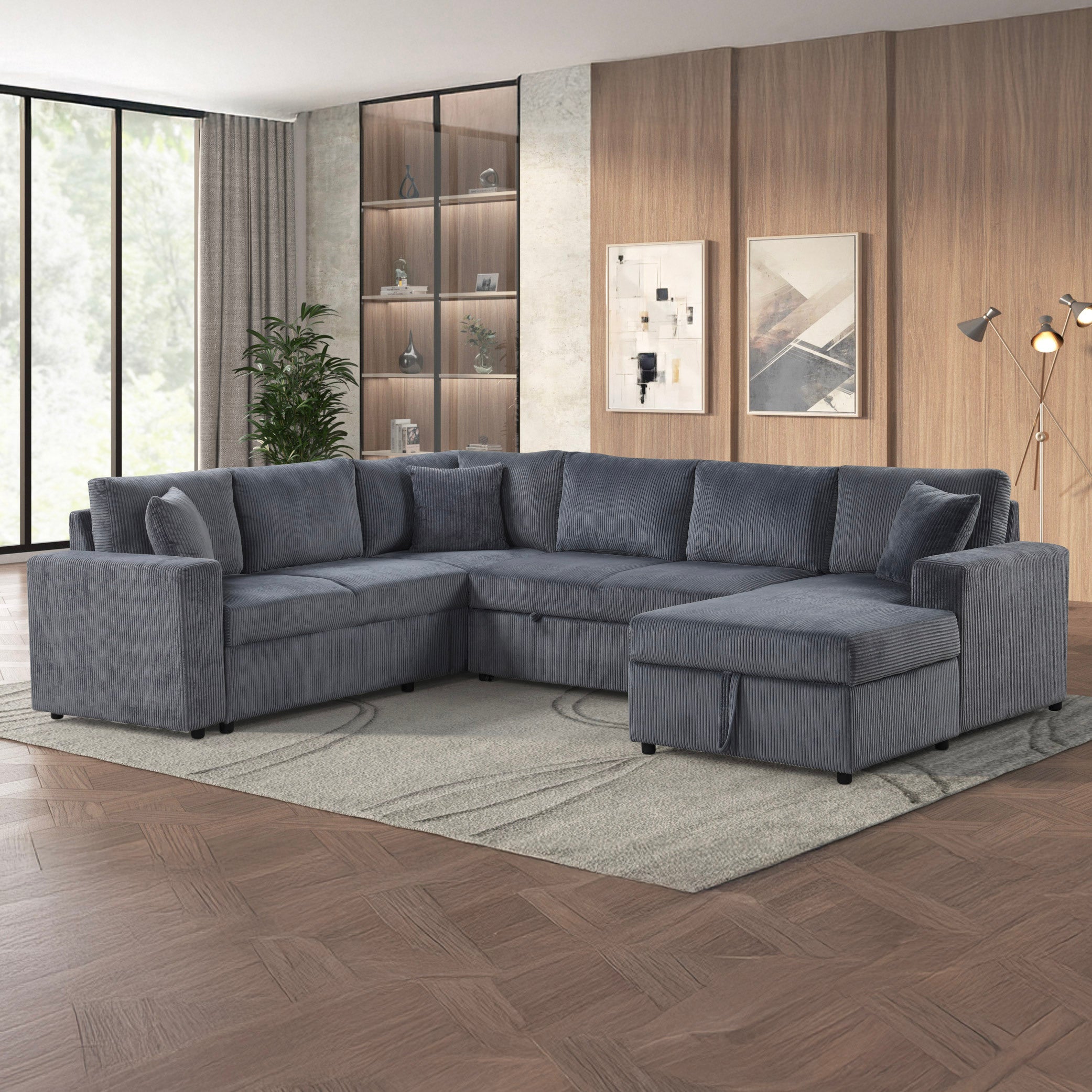 Ruxley Gray Corduroy Sleeper Sectional w/ Right Storage Chaise