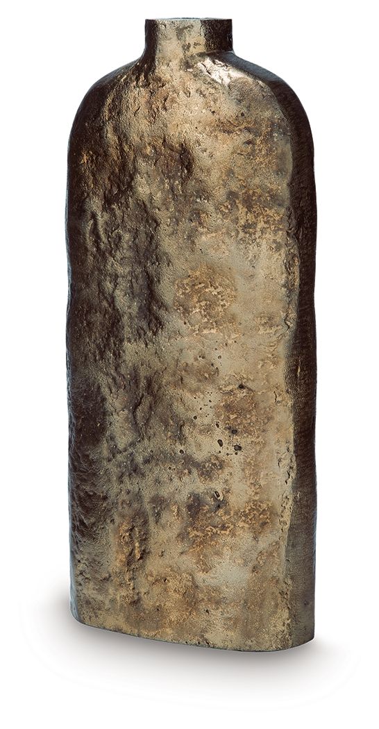 Wallmond vase in gold-brown distressed texture with tapered shoulders and narrow neck.