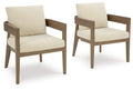 Dark brown armchairs with cream cushions, set of 2