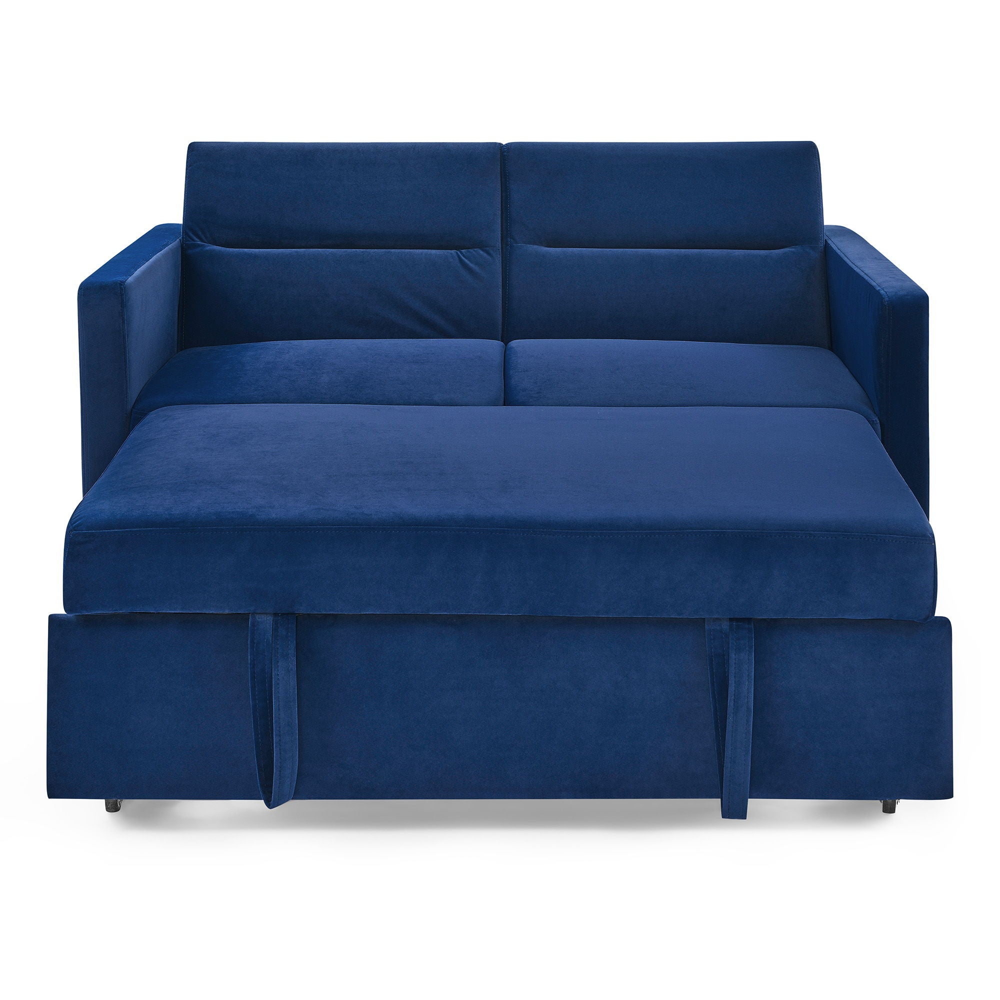 Loveseats Sofa Bed With Pull - Out Bed Adjsutable Back And Two Arm Pocket - Blue