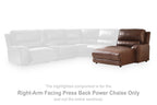 Dark brown press-back chaise with cushioned arm and backrest, separate section