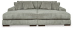 Fog gray sectional sofa with chaise and tufted-look back cushions in ribbed cord