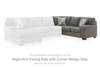 Right-arm facing grey corner wedge sofa section with back and seat cushions