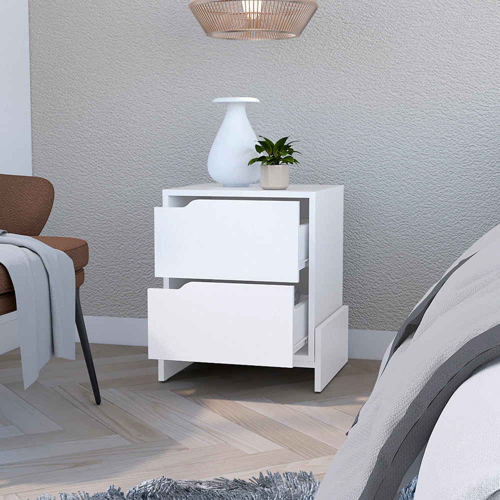 Brookland White Nightstand | Bedside Table with Double Drawers
