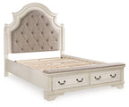 Storage bed frame with tufted headboard and open slatted base, white