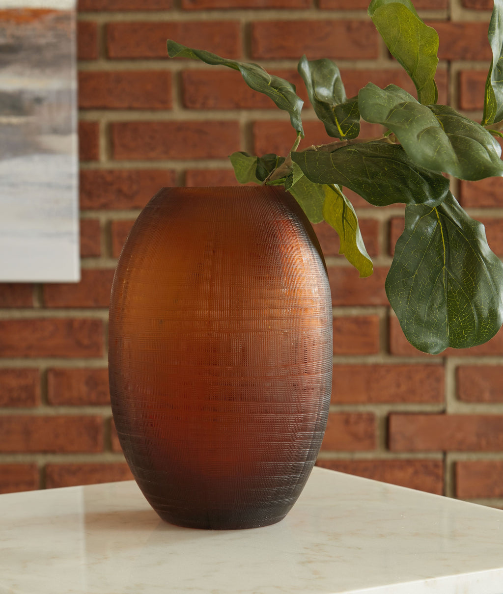 Embersen vase in dark brown, rounded ovoid shape with flared top opening
