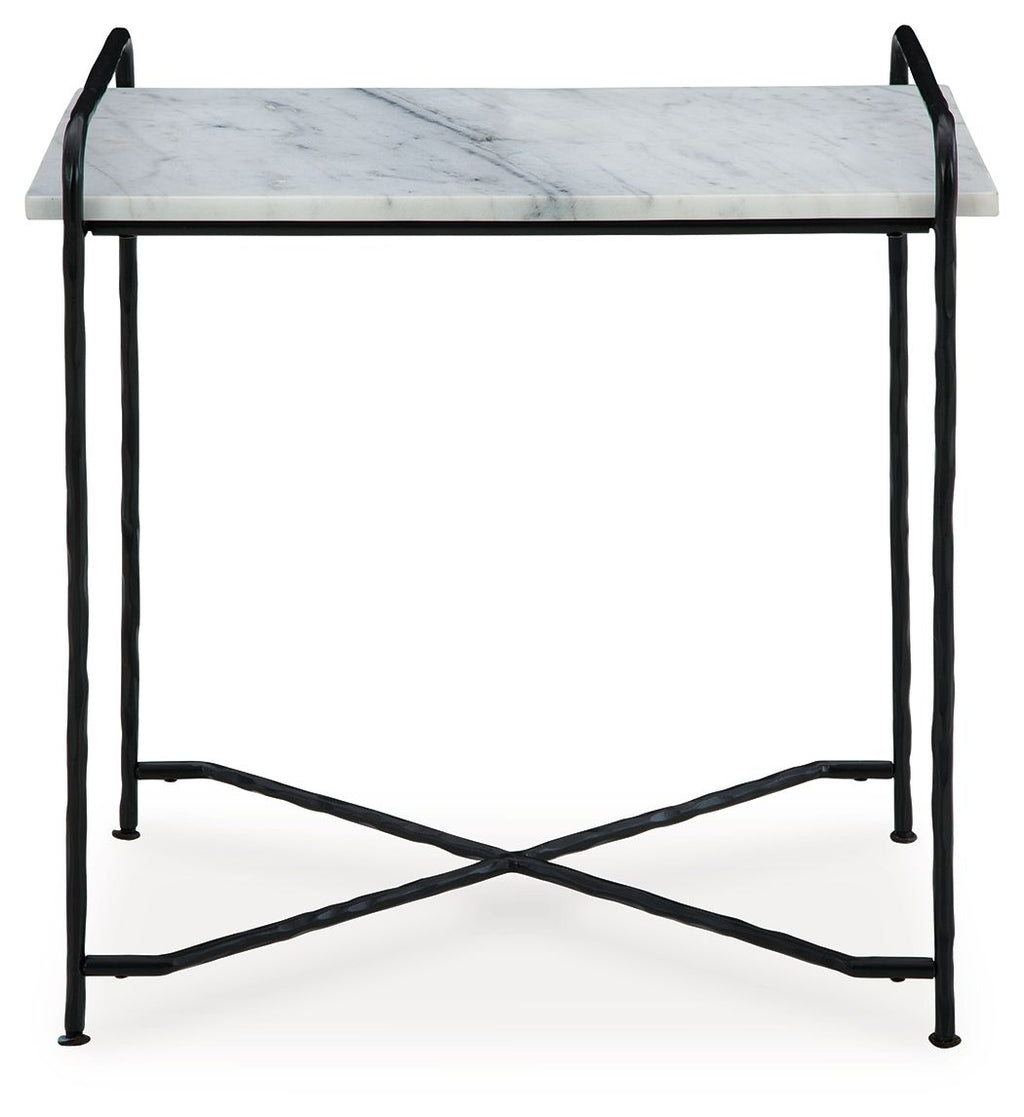 Accent table with marble-look top and black X-style base