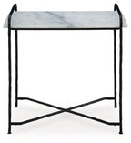 Accent table with marble-look top and black X-style base