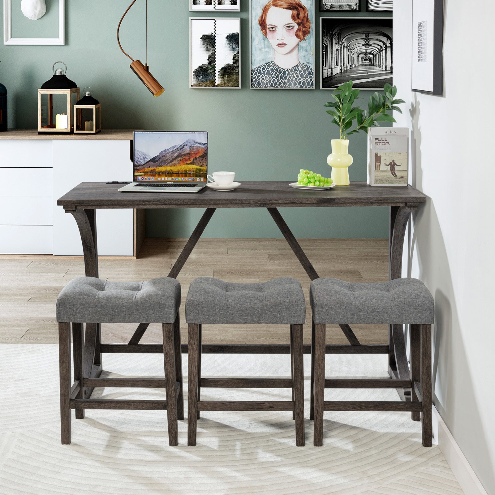 4-Piece Bar Table Set w/ Power Outlet & Stools