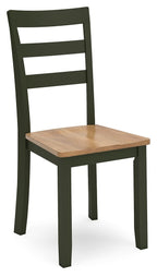 Dining room side chair set of 2 with dark green frame, slatted back, and wood seat.