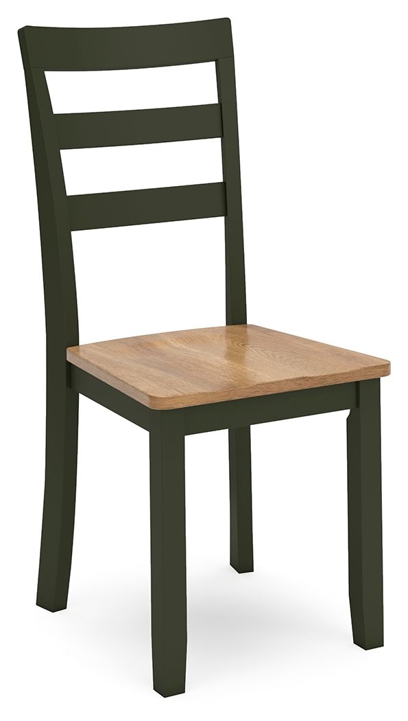 Dining room side chair set of 2 with dark green frame, slatted back, and wood seat.